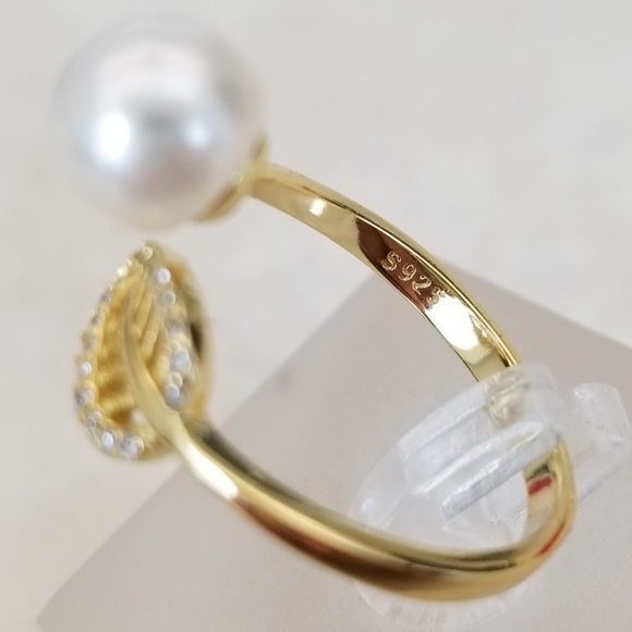 18k Over Sterling 10mm Freshwater Pearl Ring - Picture 5 of 8